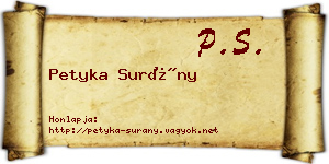 Petyka Surány névjegykártya